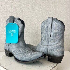 Lane LEXINGTON Womens Cowboy Bootie 8 Washed Denim Western Cowgirl Short Boots